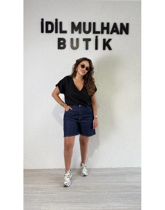 Lacivert Denim Şort
