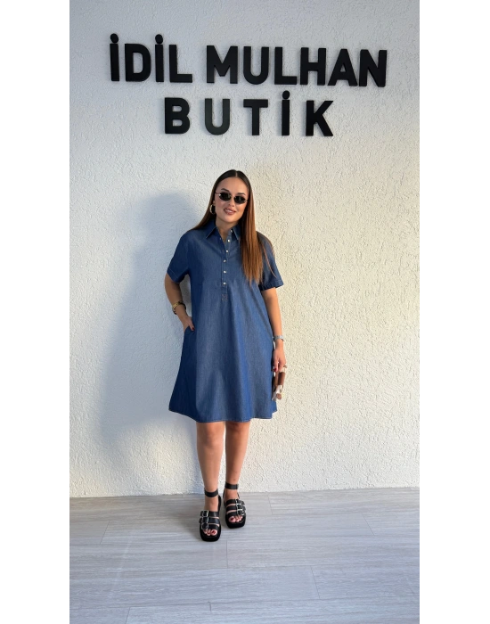 Lacivert Kot Rengi Polo Yaka Elbise