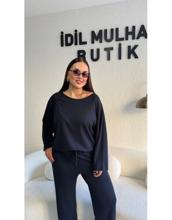 Lacivert Oysh Kumaş Beli Lastikli Takım