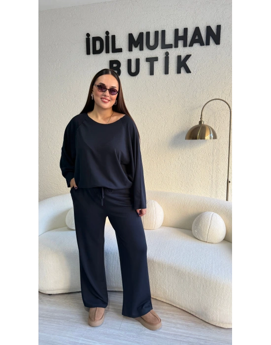 Lacivert Oysh Kumaş Beli Lastikli Takım