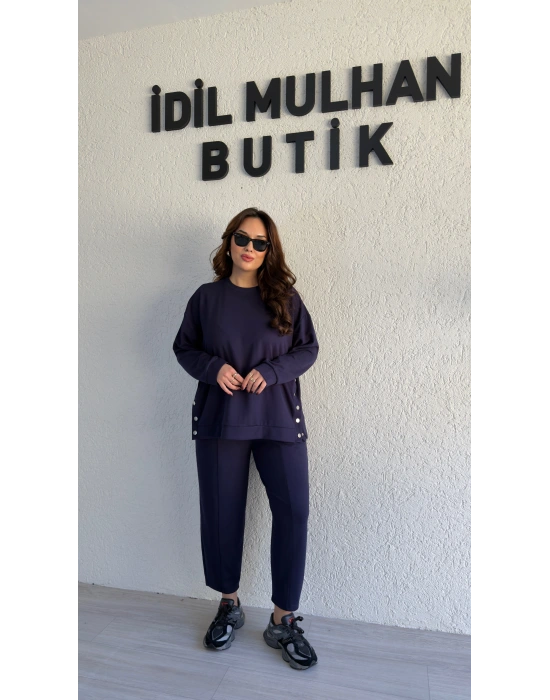 Lacivert Oysh Kumaş Yanı Çıtçıtlı Takım