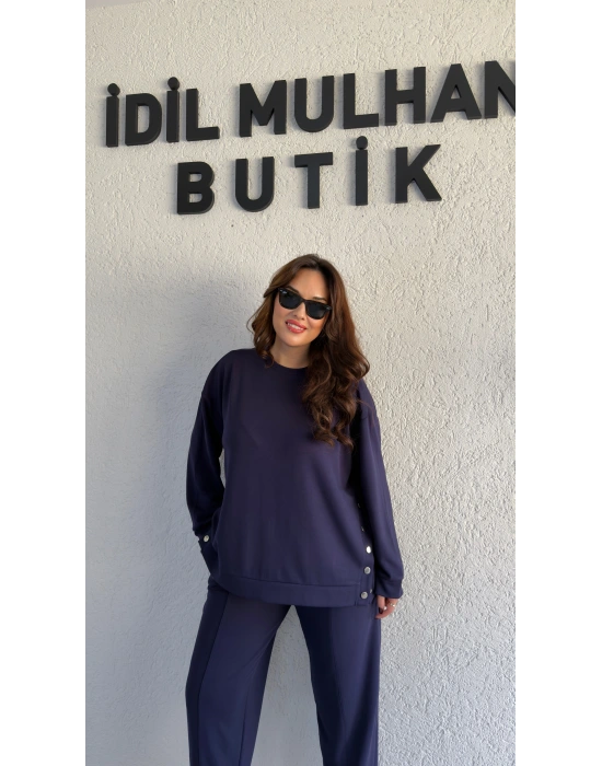 Lacivert Oysh Kumaş Yanı Çıtçıtlı Takım