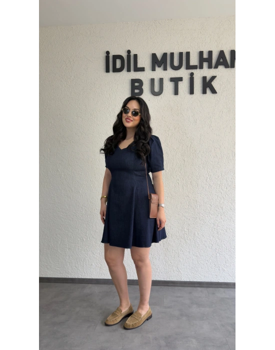 Lacivert Premium Denim Elbise