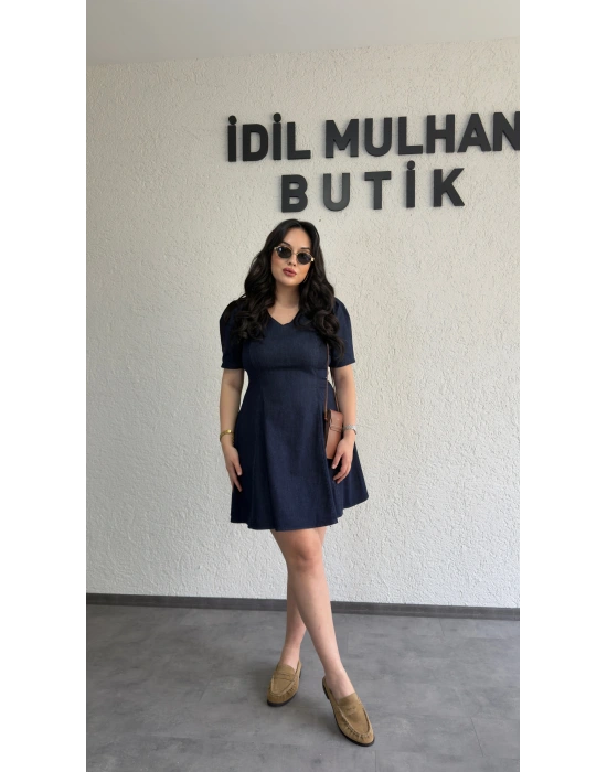 Lacivert Premium Denim Elbise