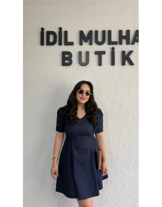 Lacivert Premium Denim Elbise