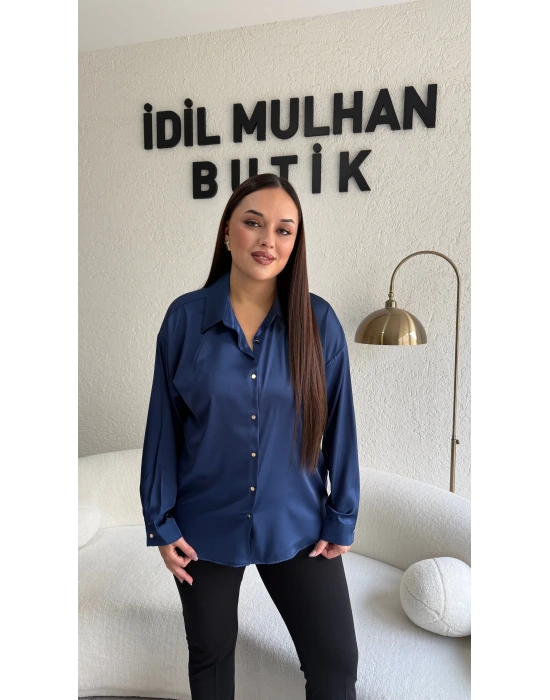 Lacivert Saten Gömlek