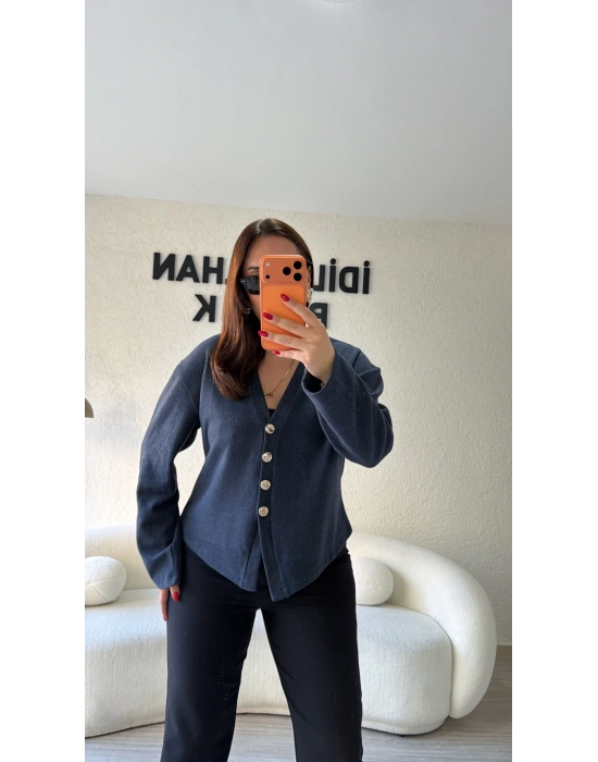 Lacivert Silver Düğmeli Triko Hırka