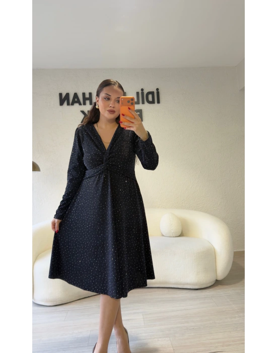 Lacivert Sim Işıltılı Kruvaze Elbise