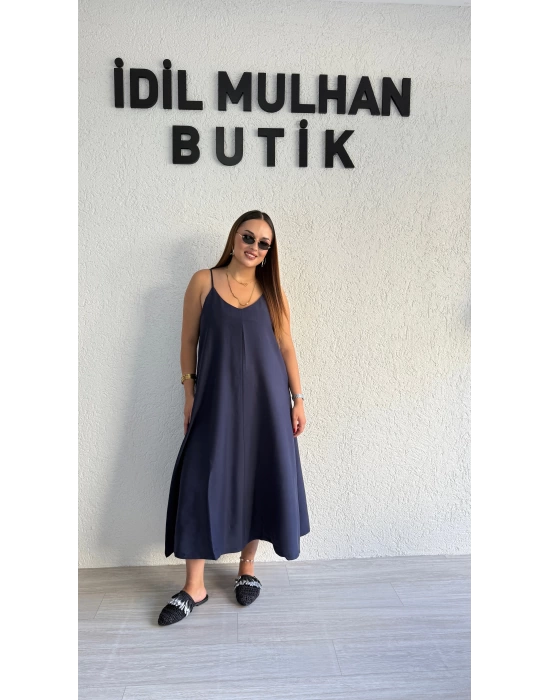 Lacivert Tensel Askılı Elbise