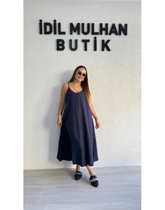 Lacivert Tensel Askılı Elbise