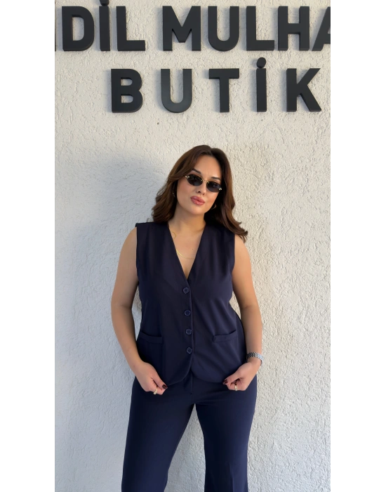 Lacivert V Yaka Scuba Yelek