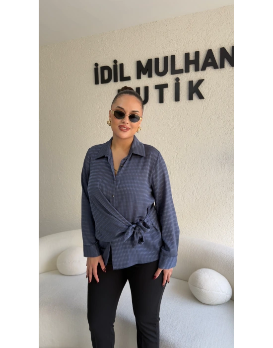 Lacivert Yandan Bağlamalı Gömlek
