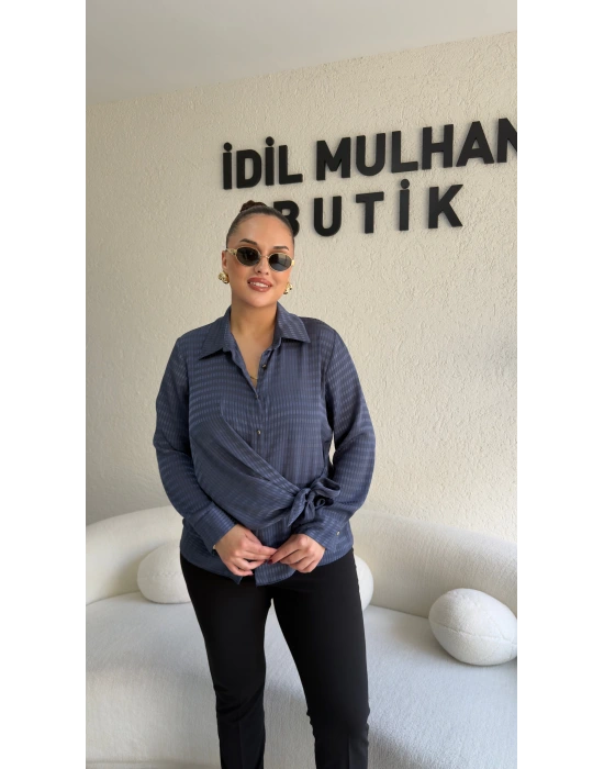 Lacivert Yandan Bağlamalı Gömlek