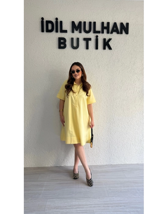 Limon Sarısı Gömlek Elbise
