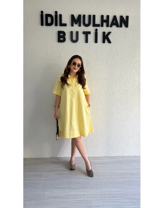 Limon Sarısı Gömlek Elbise
