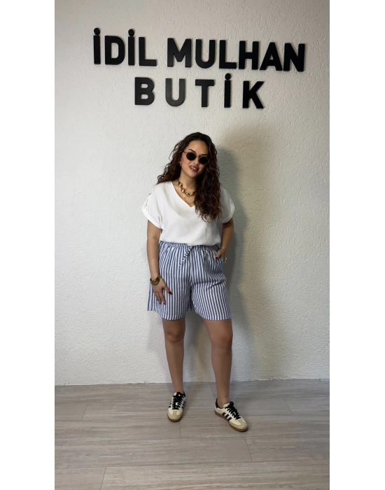 Mavi Çizgili Şort