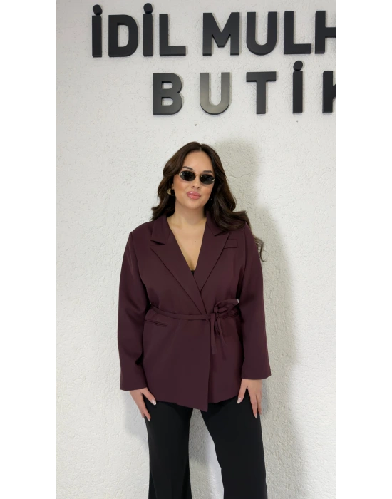 Mürdüm Bağlama Detaylı Blazer Ceket