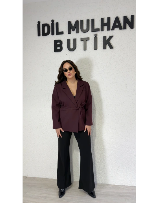 Mürdüm Bağlama Detaylı Blazer Ceket