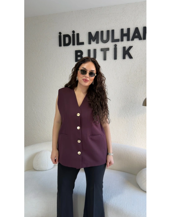 Mürdüm Blazer Yelek