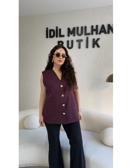 Mürdüm Blazer Yelek