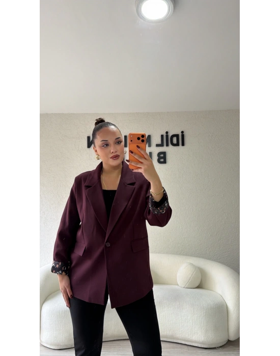 Mürdüm Leopar Detaylı Blazer Ceket