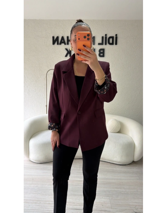Mürdüm Leopar Detaylı Blazer Ceket