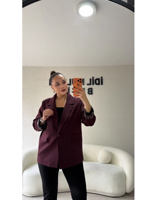 Mürdüm Leopar Detaylı Blazer Ceket