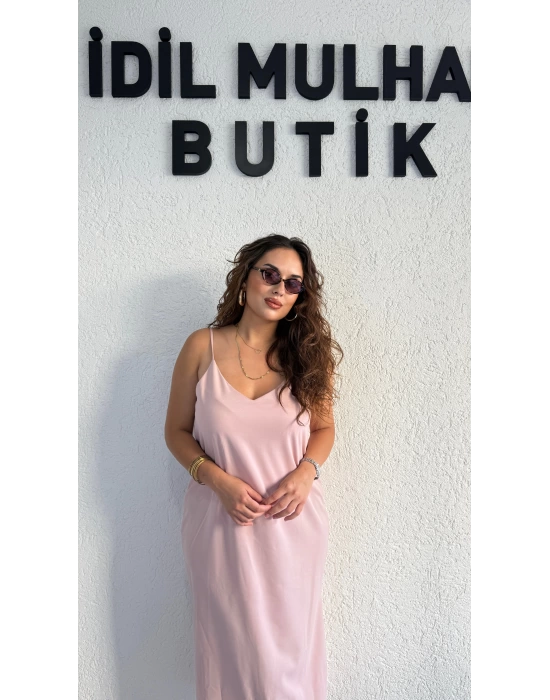 Pudra Pembe Askılı Elbise