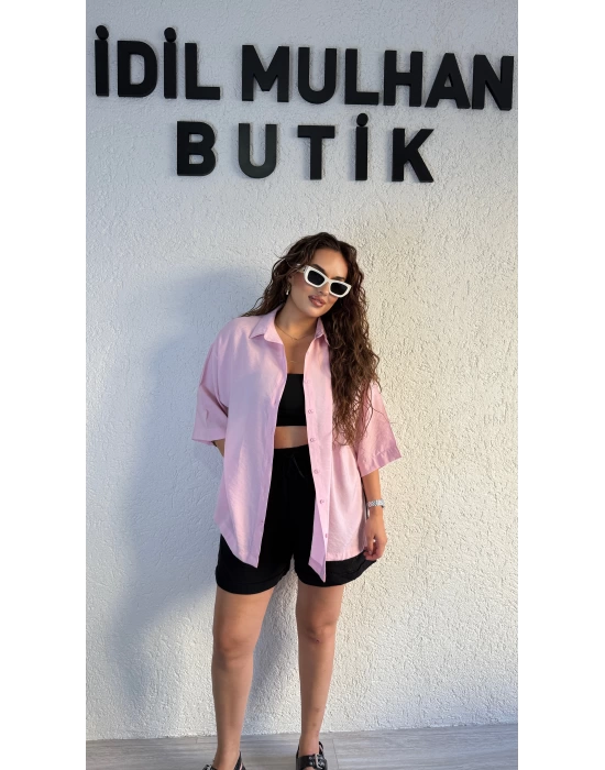 Pudra Pembe Tensel Gömlek