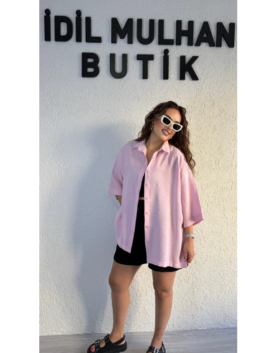 Pudra Pembe Tensel Gömlek
