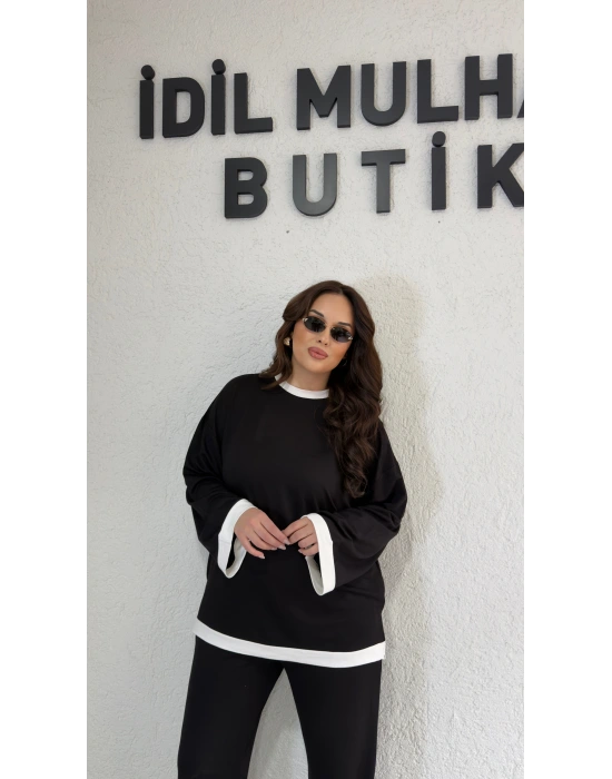 Şerit Detaylı Siyah Alt Üst Takım