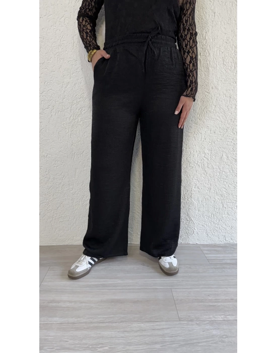 Siyah Beli Lastikli Parlak Bürümcük Pantolon