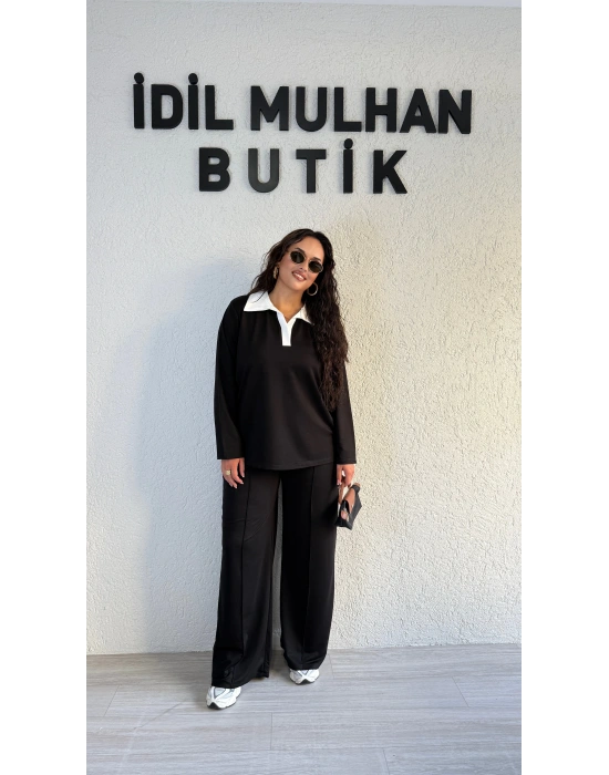 Siyah Beyaz Gömlek Yaka Takım