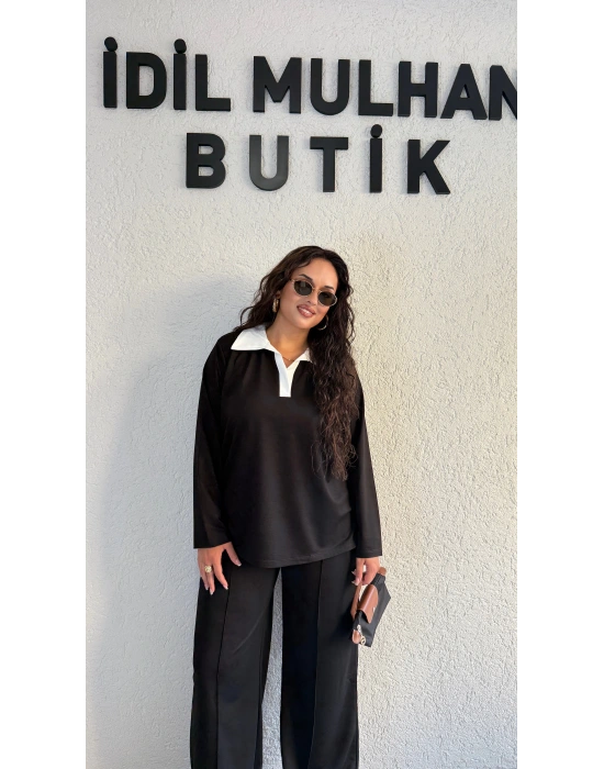 Siyah Beyaz Gömlek Yaka Takım