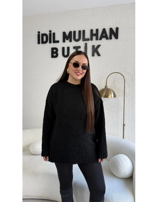 Siyah Bukle Triko Kazak