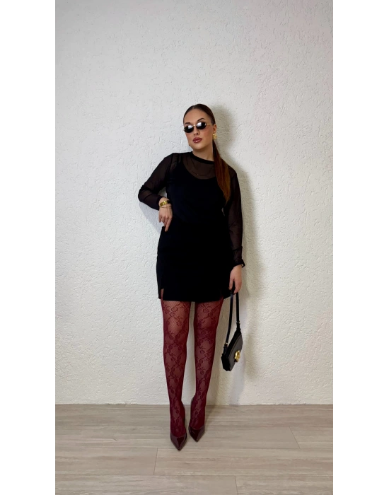 Siyah Çift Yırtmaçlı Şort Etek