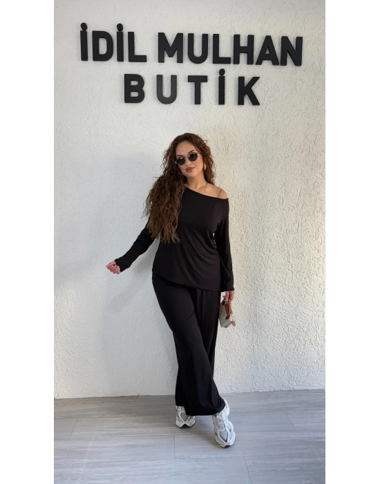 Siyah Degaje Yaka Asimetrik Takım