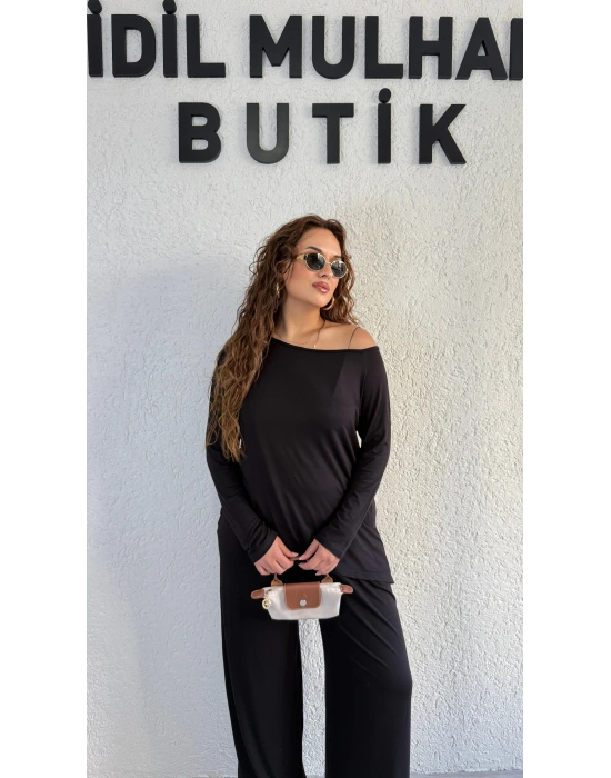 Siyah Degaje Yaka Asimetrik Takım