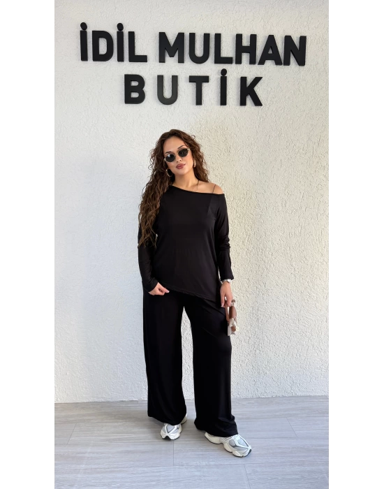 Siyah Degaje Yaka Asimetrik Takım