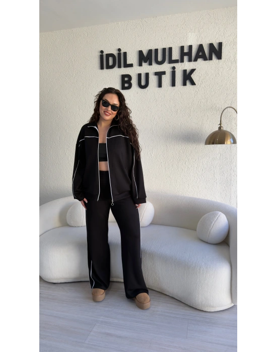 Siyah Fermuarlı Üstlü Şerit Detaylı Takım