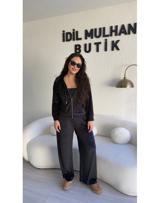 Siyah Kadife Taşlı Takım