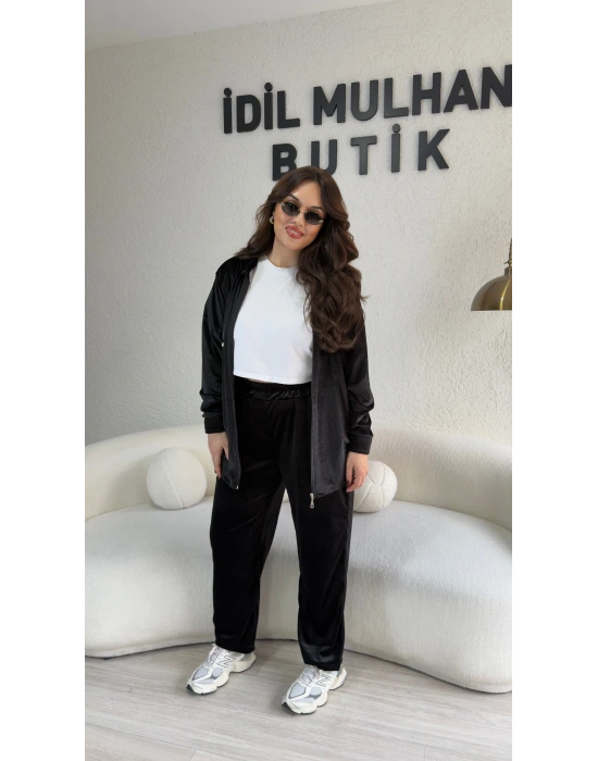 Siyah Likralı İthal Kadife Takım