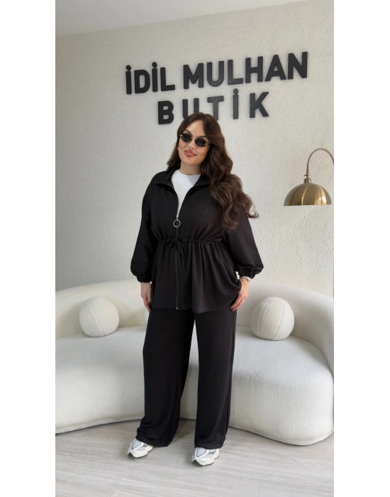 Siyah Likralı Kristal Bel Büzgülü Takım