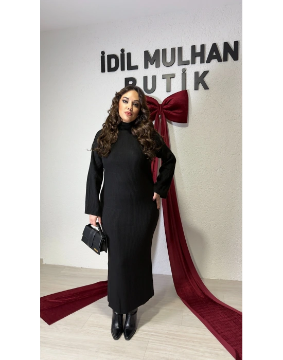 Siyah Maxi Boy Triko Elbise