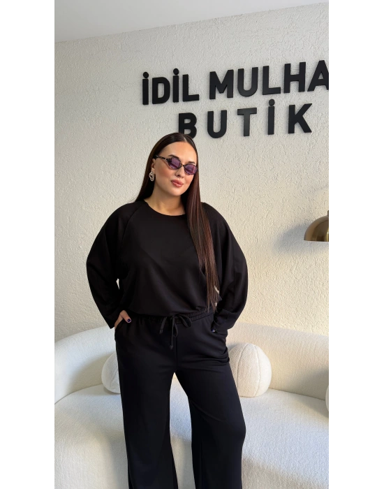 Siyah Oysh Kumaş Beli Lastikli Takım