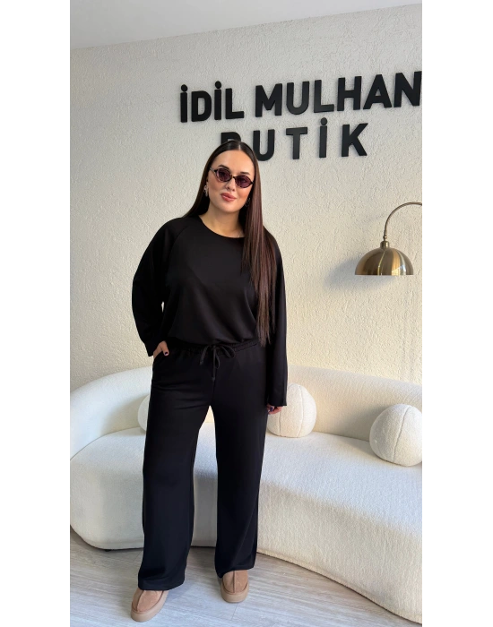 Siyah Oysh Kumaş Beli Lastikli Takım