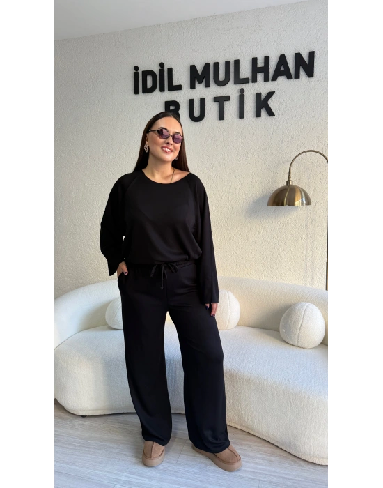 Siyah Oysh Kumaş Beli Lastikli Takım