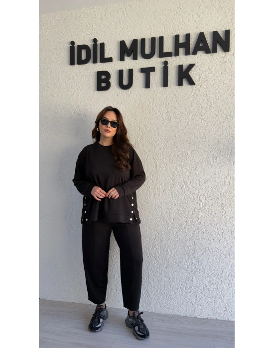 Siyah Oysh Kumaş Yanı Çıtçıtlı Takım