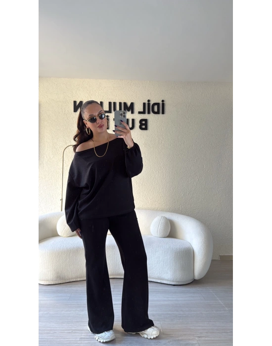 Siyah Oysho Kumaş Asimetrik Yaka Takım