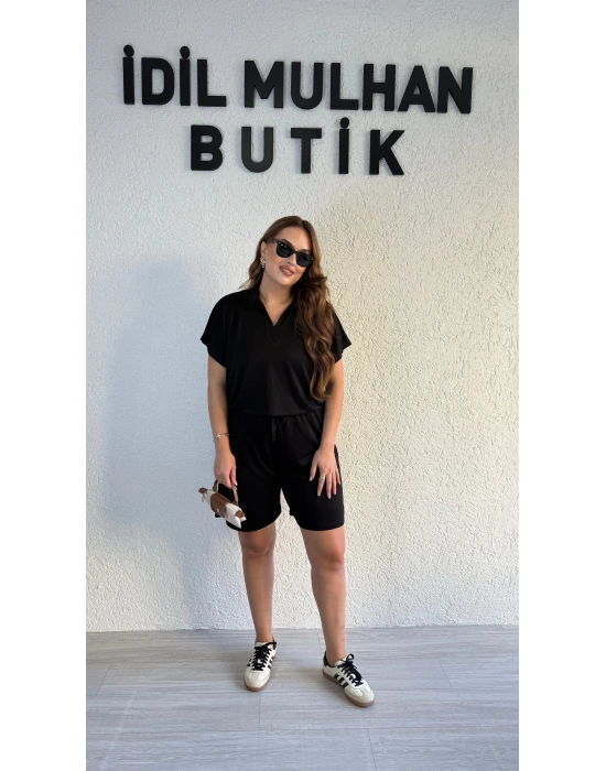 Siyah Polo Yaka Şortlu Takım